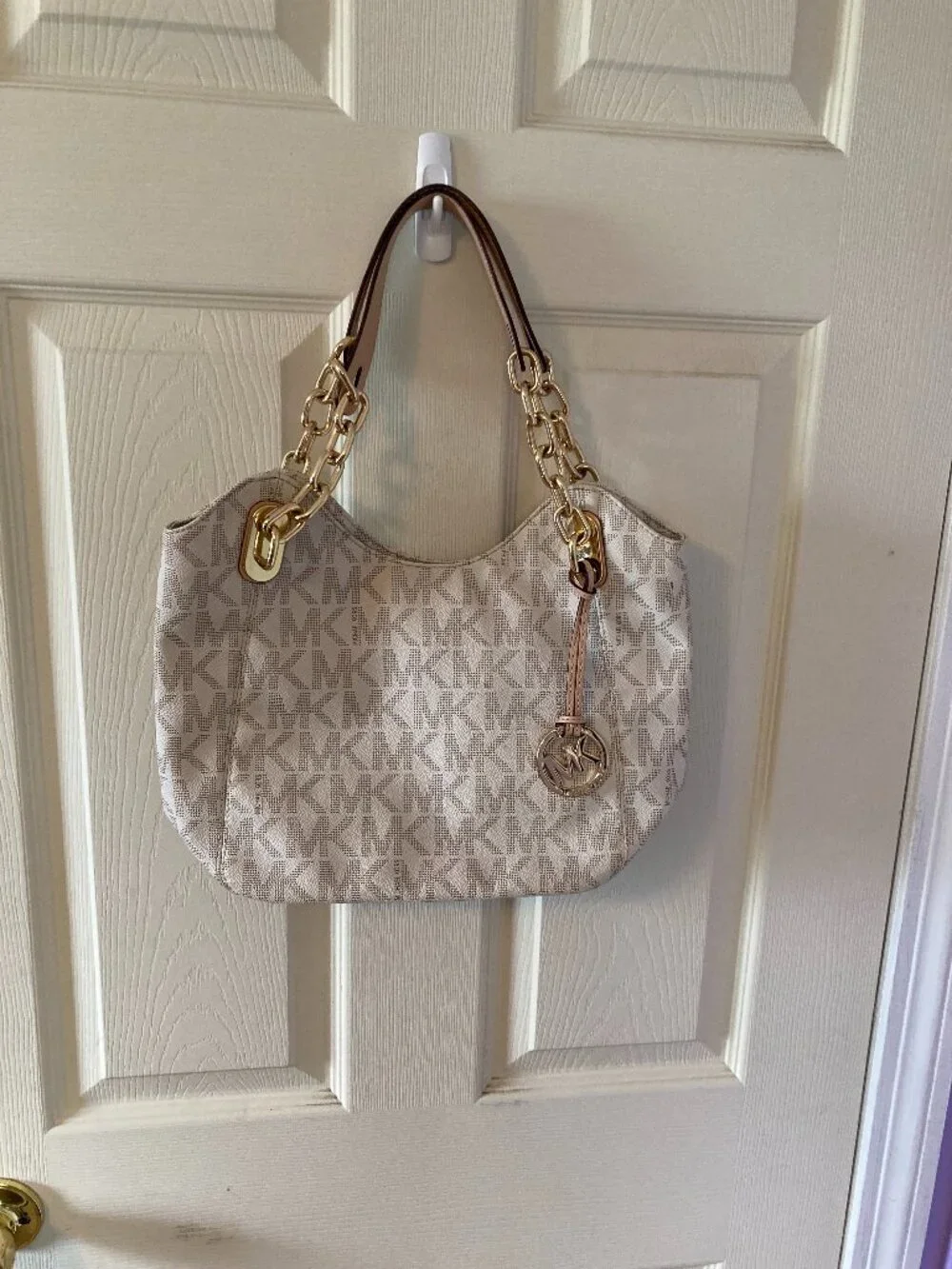 Michael Kors Signature  Logo Hobo Shoulder Bag with Gold Tone Hardware